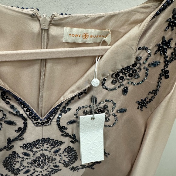 Elegant Beige Dress with Black Embroidery by [Brand] - Picture 2 of 4